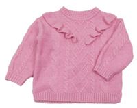 Růžový vzorovaný svetr s volánky Matalan