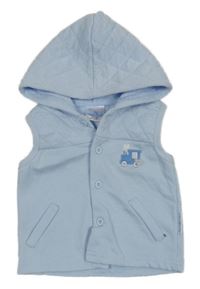 Světlemodrá tepláková vesta s lokomotivou a kapucí 