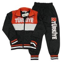 Nové - 2set - Černo-červeno-bílá propínací sportovní mikina + kalhoty