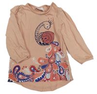 Růžové triko s pávem Topomini 