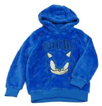 Safírová chlupatá mikina se Sonicem a kapucí