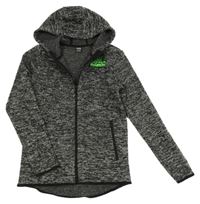 Černo-šedá melírovaná pletená propínací mikina s nápisem a kapucí Y.F.K.