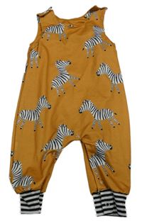 Okrové laclové kalhoty se zebrami 