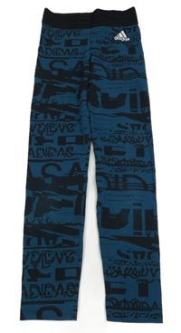 Tmavomodro-černé vzorované legíny s potiskem Adidas 