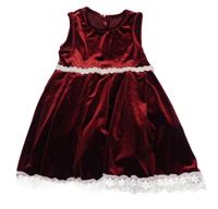 Karmínové sametové slavnostní šaty s bílou krajkou 