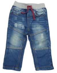 Modré teplákové rifle se šedým pasem a prošoupáním Ergee