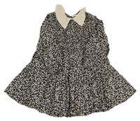 Černé plátěné květované šaty s límečkem Next