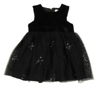 Černé sametovo/tylové šaty s kamínky 