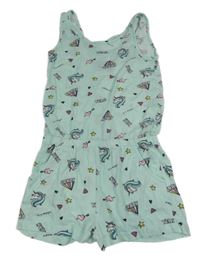 Světlemodrý bavlněný letní overal s jednorožci Page one young