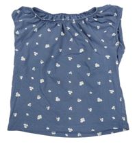 Modrošedé tričko s kytičkami Primark