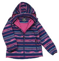 Tmavomodro-růžová pruhovaná softshellová bunda s odepínací kapucí Color kids
