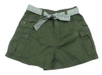 Khaki riflové cargo kraťasy s páskem C&A