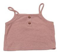 Světlerůžový žebrovaný crop pletený top s knoflíčky Shein