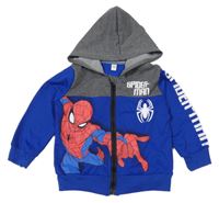 Kobaltově modro-šedá propínací mikina se Spider-manem a kapucí 