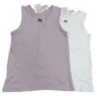 2x - Košilka s mašličkou s perforovanými srdíčky - Fialovohnědá, bílá H&M
