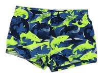 Modro-tmavomodro-neonově zelené nohavičkové plavky se žraloky NABAIJI