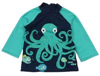 Tmavomodro-jadeitové UV triko s chobotnicí Mothercare