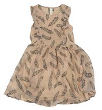 Světlepudrové žoržetové šaty s pírky a volánky Mothercare