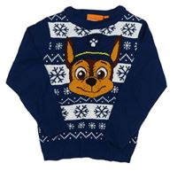 Petrolejovo-bílý vzorovaný pletený svetr s PAW PATROL - Chase nickelodeon