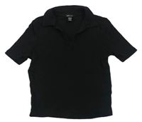 Černé žebrované polo crop tričko New Look