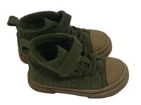 Khaki-hnědé manšestrové kotníčkové zateplené boty vel. 26