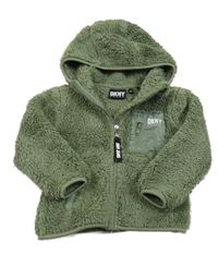 Khaki huňatá bunda s logem a kapucí DKNY