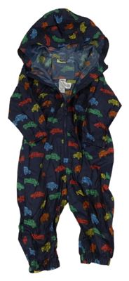 Tmavomodrá šusťáková nepromokavá kombinéza s auty a kapucí St. Bernard