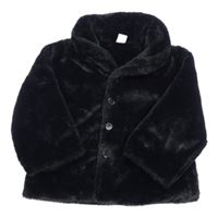 Černý kožešinový podšitý kabát s límečkem SHEIN