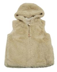Smetanová kožešinová podšitá vesta s kapucí Nutmeg