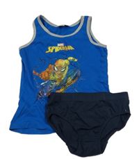 2Set - Cobaltově modro/šedý nátělník se Spider-manem MARVEL + tmavomodré slipy H&M