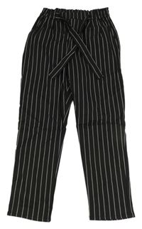 Černo-bílé pruhované paper bag kalhoty se zavazováním H&M