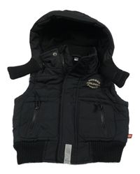 Černá prošívaná šusťáková zateplená vesta s nápisy a odepínací kapucí LEGO