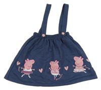 Tmavomodrá melírovaná tepláková sukně s Peppa Pig a kšandami character
