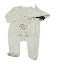 Nové - 2Set - Smetanový sametový overal se žirafou a sovičkou + čepice St. Bernard