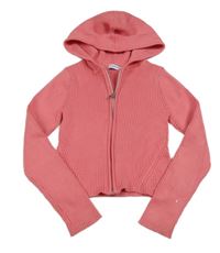 Korálový žebrovaný propínací crop svetr s kapucí mayoral