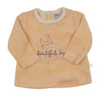 Světleoranžová sametová mikina s duhou a zajíčkem a nápisem