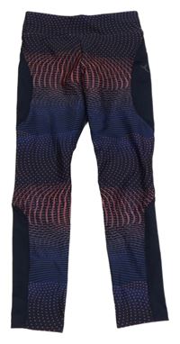 Tmavomodro-lososovo-modré vzorované funkční sportovní legíny Decathlon