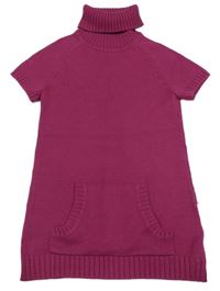 Malinová pletená tunika s kapsou a rolákem alive