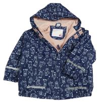 Tmavomodrá nepromokavá jarní bunda s jednorožci a srdíčky a kapucí Kiki&Koko