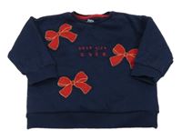 Tmavomodrá teplá mikina s mašličkami a nápisy F&F