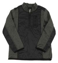 Černo-tmavošedá kostkovaná melírovaná thermo mikina Matalan