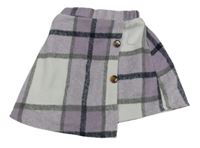 Fialovo-bílo-černá kostkovaná teplá sukně s knoflíky