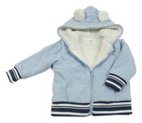 Modro-tmavomodrá melírovaná propínací zateplená mikina s pruhy a kapucí s oušky 