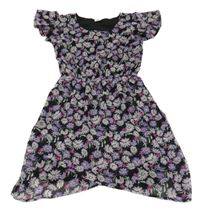 Černo-fialové květované šaty s volánky Page one young