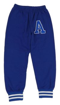 Safírové tepláky s písmenkem a pruhy