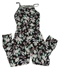 Černý kalhotový overal s kytičkami Y.F.K.