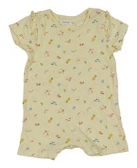 Světležlutý kraťasový overal s obrázky a volánky bout'chou