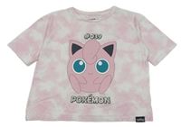 Světlerůžovo-bílé batikované crop tričko s pokémonem C&A