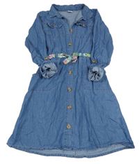 Modré lehké riflové propínací košilové šaty s páskem Page one young