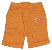 Nové - oranžové capri plátěné kalhoty s květem 
